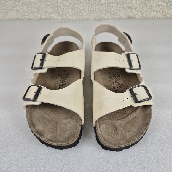 Birki’s Birkenstock Sandals 245 L7 M5 Size 38 White Leather Strappy Adjustable - Picture 3 of 8
